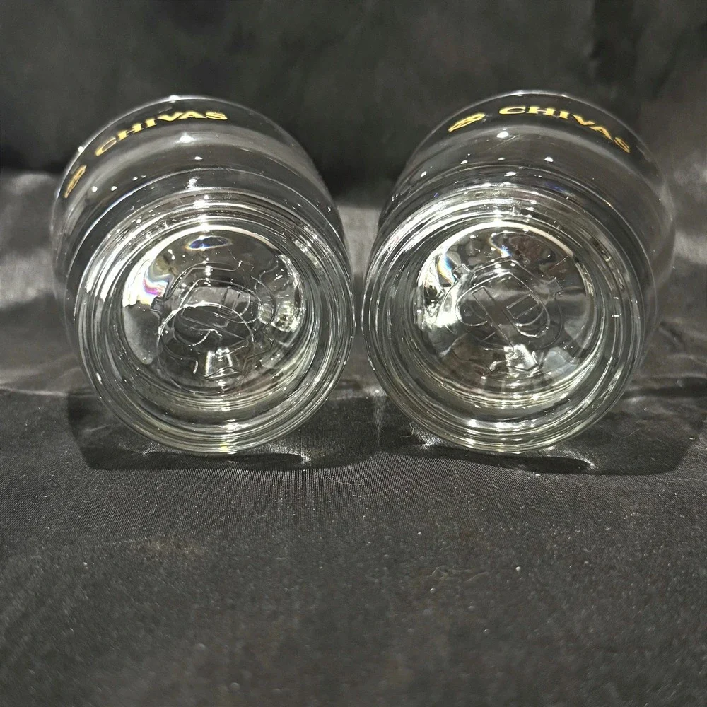 Chivas Regal Scotch Whisky Rocks Glasses Set of 2 Gold Logo Heavy Base Lowball